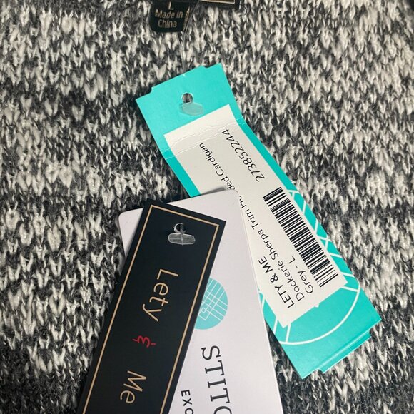 NWT LETY & ME Gray Striped Dockerie Sherpa Lined Hooded Cardigan sz L - Picture 8 of 8